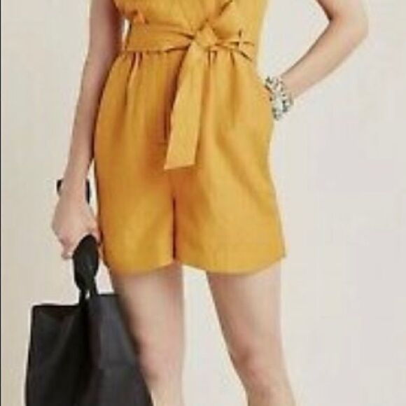 Anthropologie Luana Gold Mustard Tie Romper Size 2 NWOT. - Picture 3 of 9